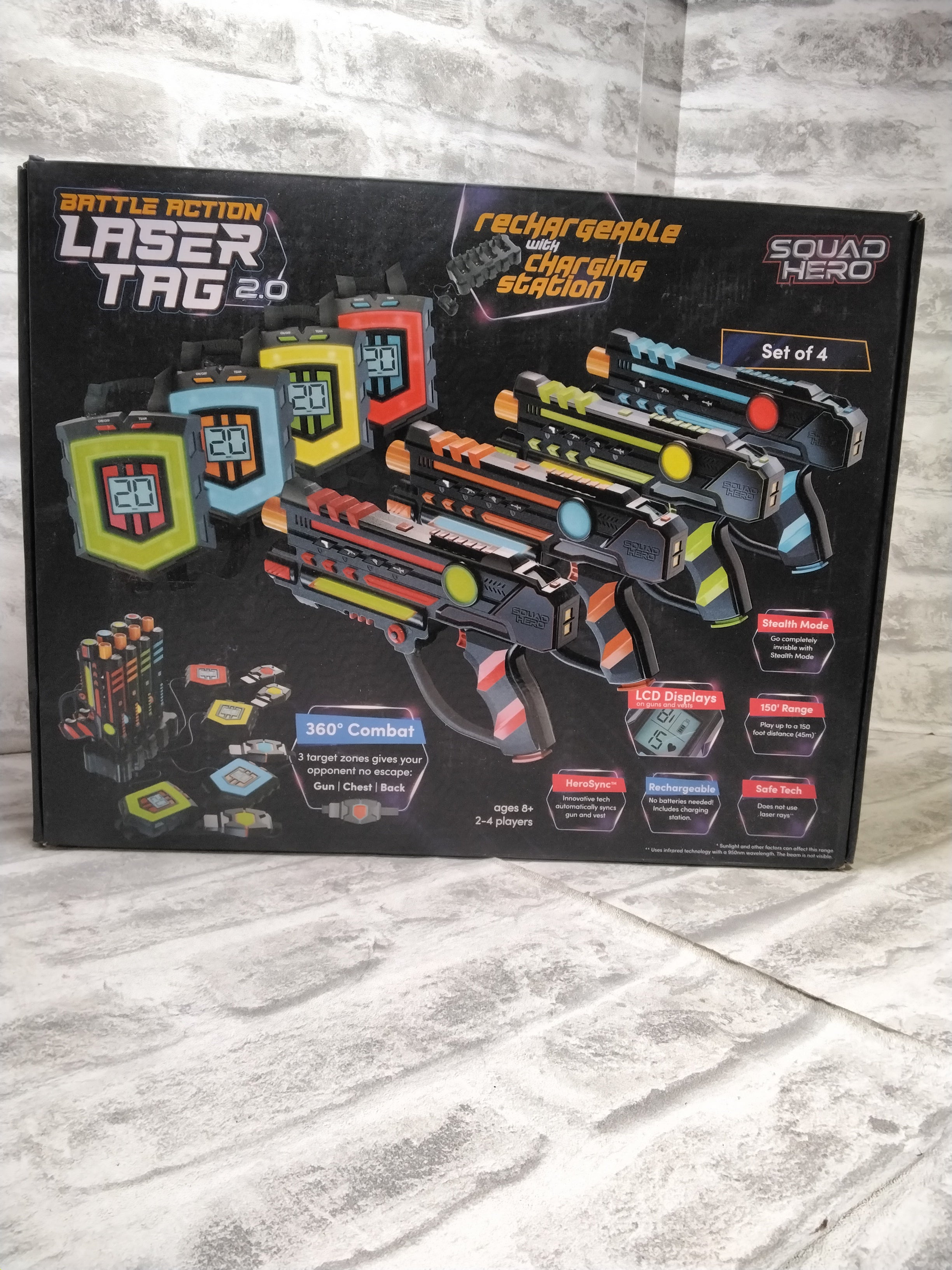  Rechargeable Laser Tag 360° Sensors + LCDs - Set of 4