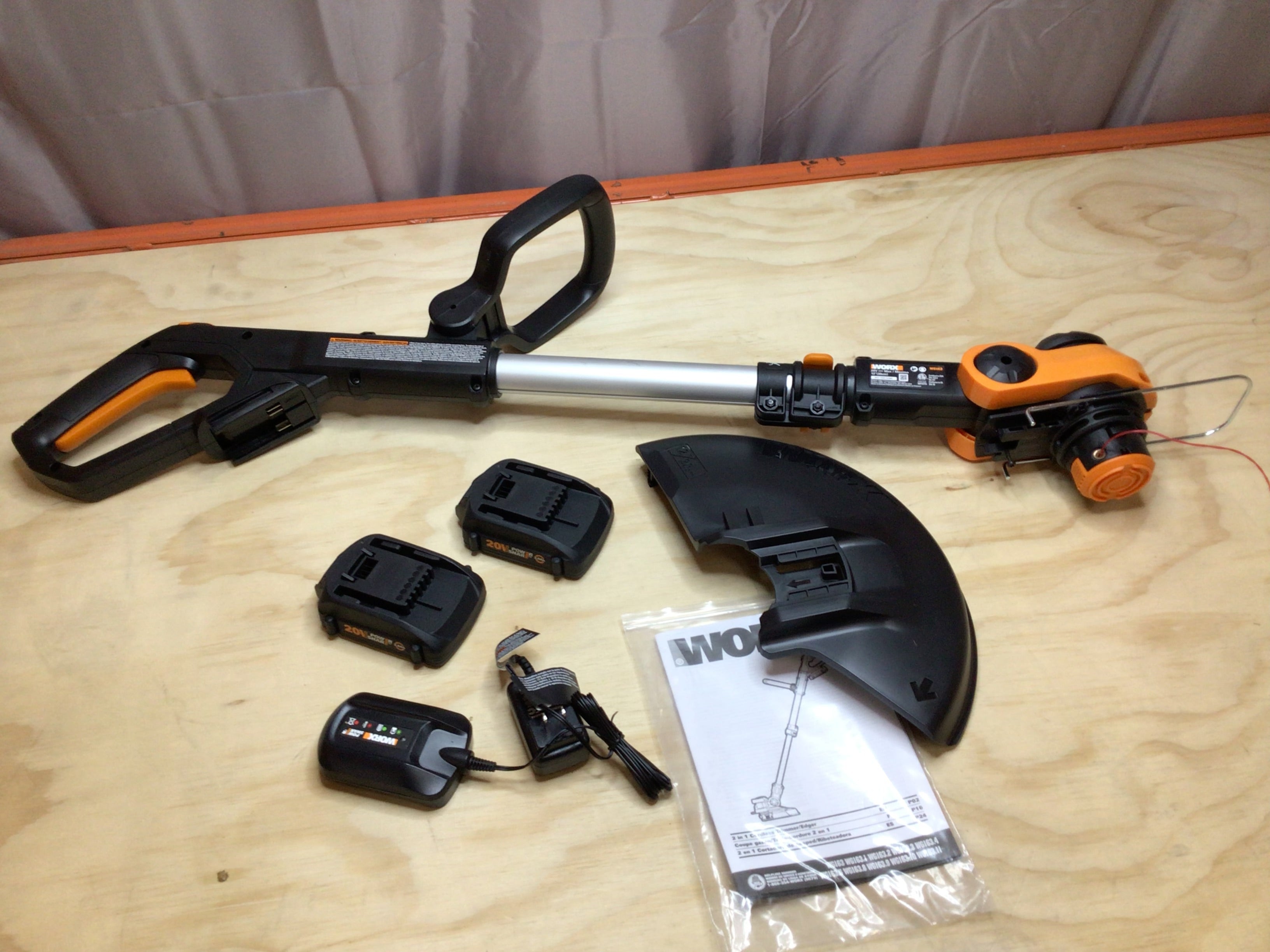 Worx WG163 Orange Black 20V 12 Inch Cordless String Trimmer Edger w Ba