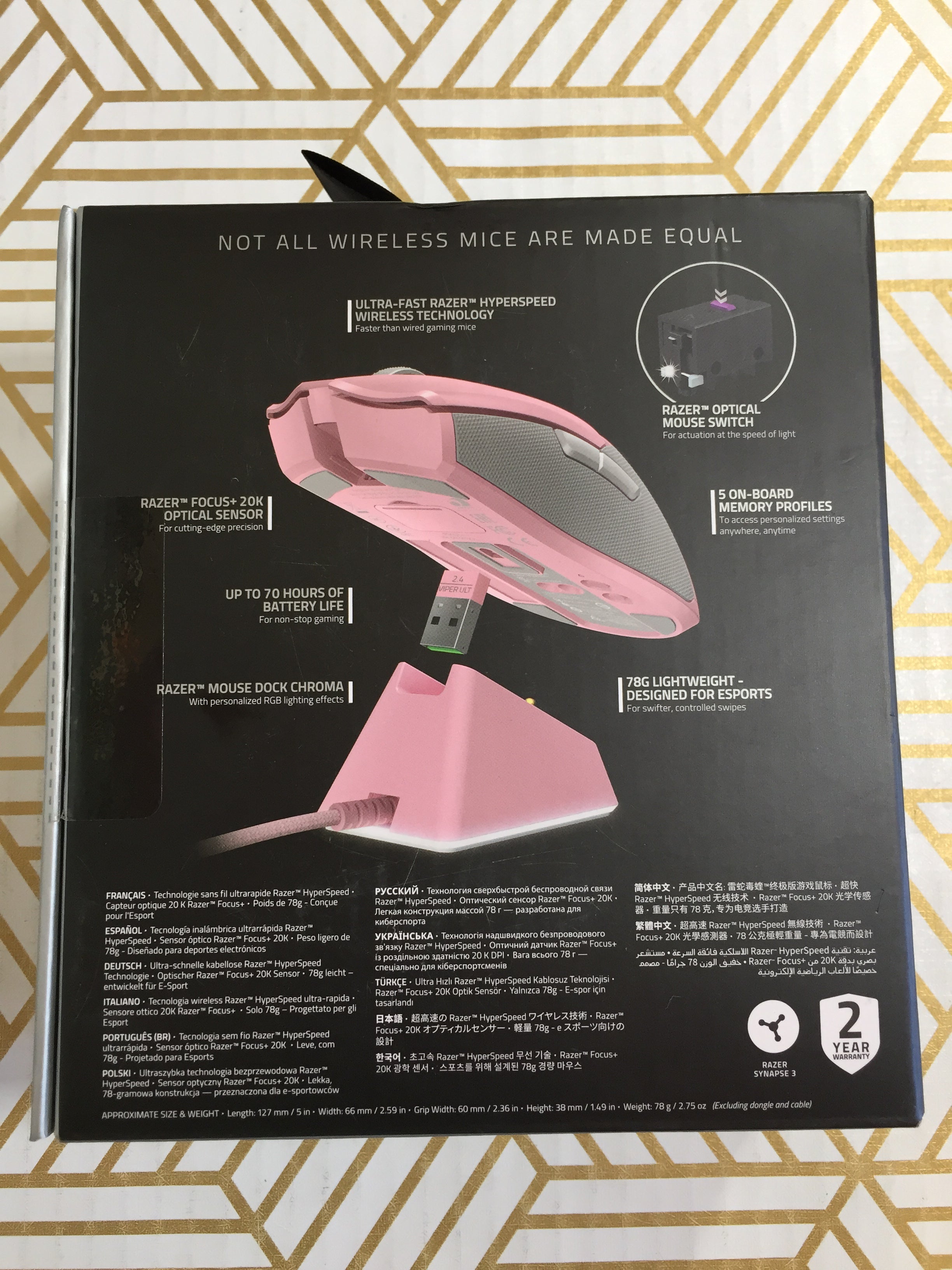 Razer Viper Ultimate Lightweight Wireless Gaming Mouse - Quartz Pink