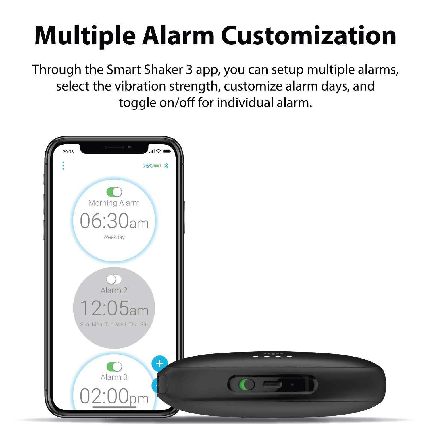 iLuv SmartShaker 3, Vibration Bed Shaker Bluetooth Alarm Clock with Mu