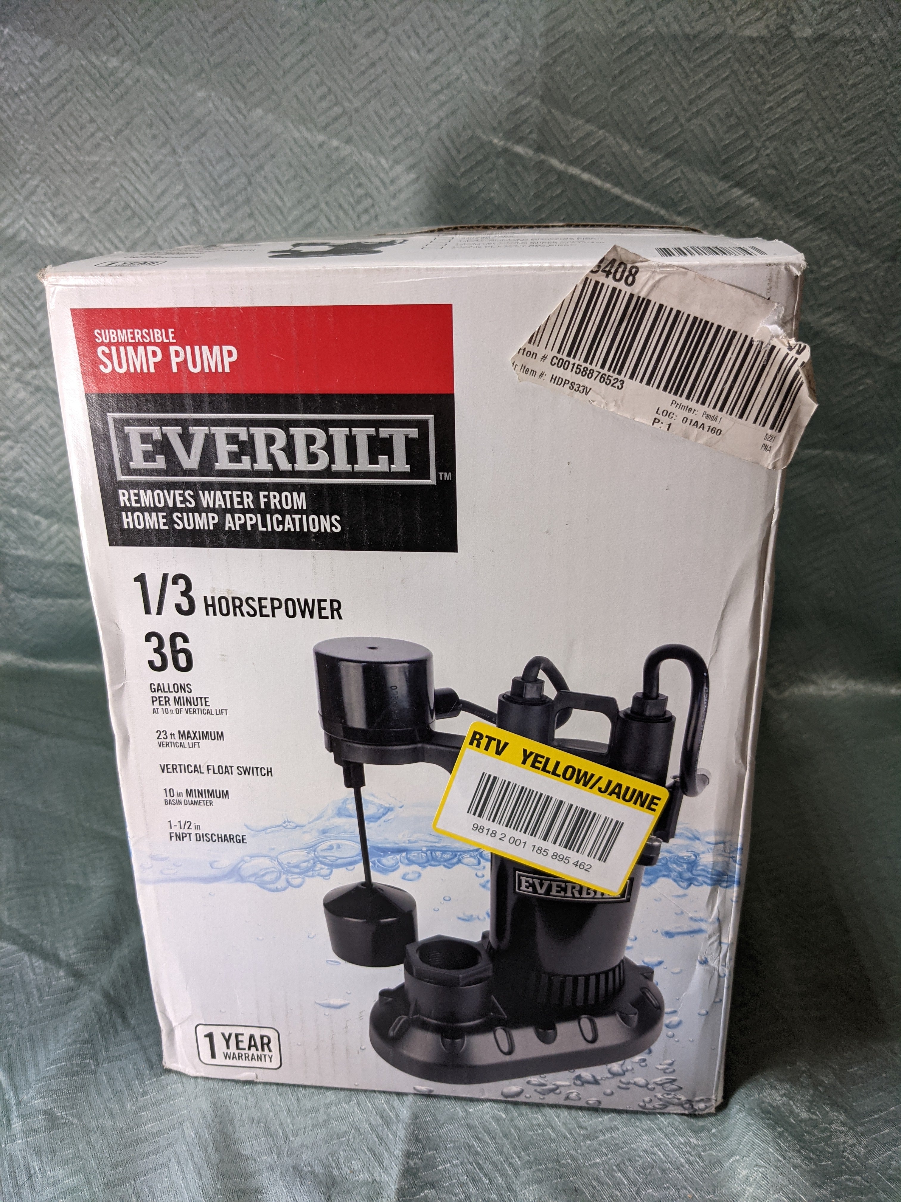 Everbilt 1/3 HP Aluminum Sump Pump with Vertical Switch